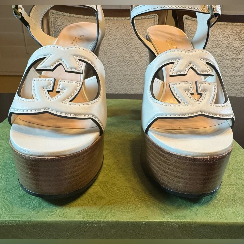 New Authentic Gucci GG Logo High Heel Platform Shoes Size 37 / US 7 - Picture 4 of 15
